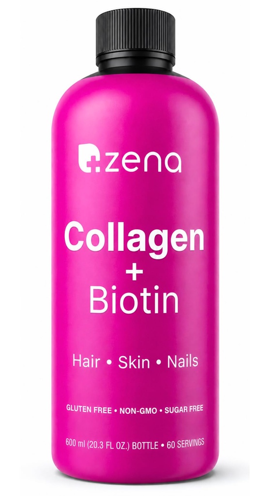 Zena Nutrition Liquid Collageen for Women & Men (Type 1 & 2) & 5000mcg Biotin, 2500mg Verisol Bioactive Collageen Peptiden, Hair, Skin, Nail Supplement, Mixed Berry, 60 Servings, 20,3 fl oz
