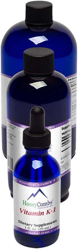 HoneyCombs Vitamine K1 Supplément gouttes liquides - Haute puissance Vitamine K1 gouttes liquides pour les hommes et les femmes - Maintenir la santé osseuse, les dents, la peau et plus - Sans alcool Vitamines véganes pressées froides (16 Fl oz)