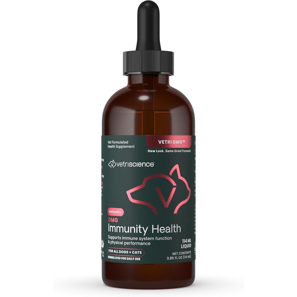 VÉTRISCIENCE DMG Immunity Health Easy-Dose Liquid, Vetri DMG Immune Support Supplément pour chiens et chats, Hypoallergénique, Performance de soutien, Stamine, Réponse immunitaire, DMG (diméthylglycine), 114 ml
