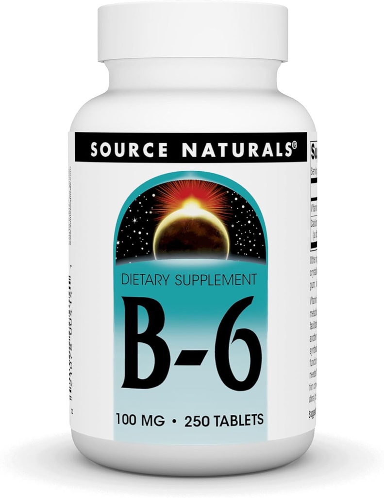Bron Naturals Vitamine B-6, 100 mg Immuunsysteem Ondersteuning - 250 tabletten