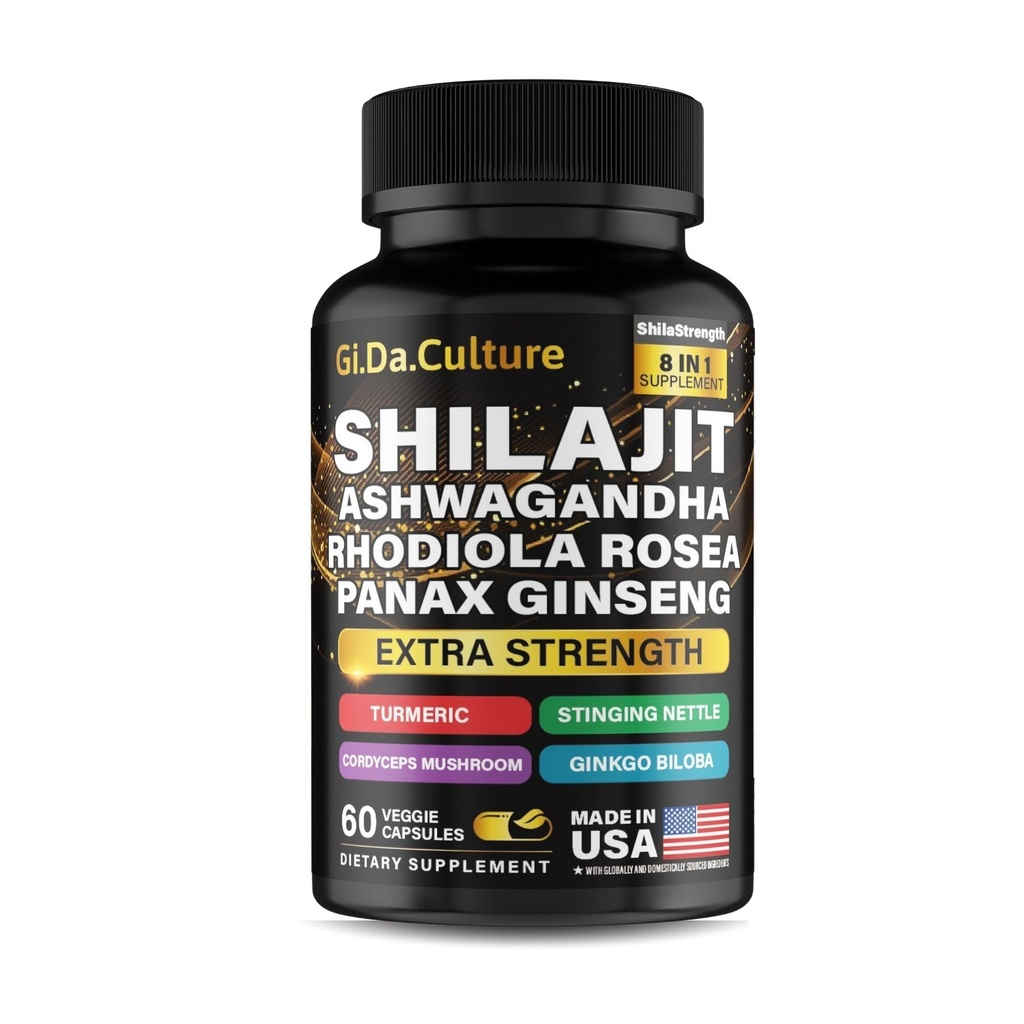 Shilajit Ashwagandha Rhodiola Rosea Panax Ginseng - voor mannen en vrouwen - Shilajit Capsules - 60 Veggie Capsules