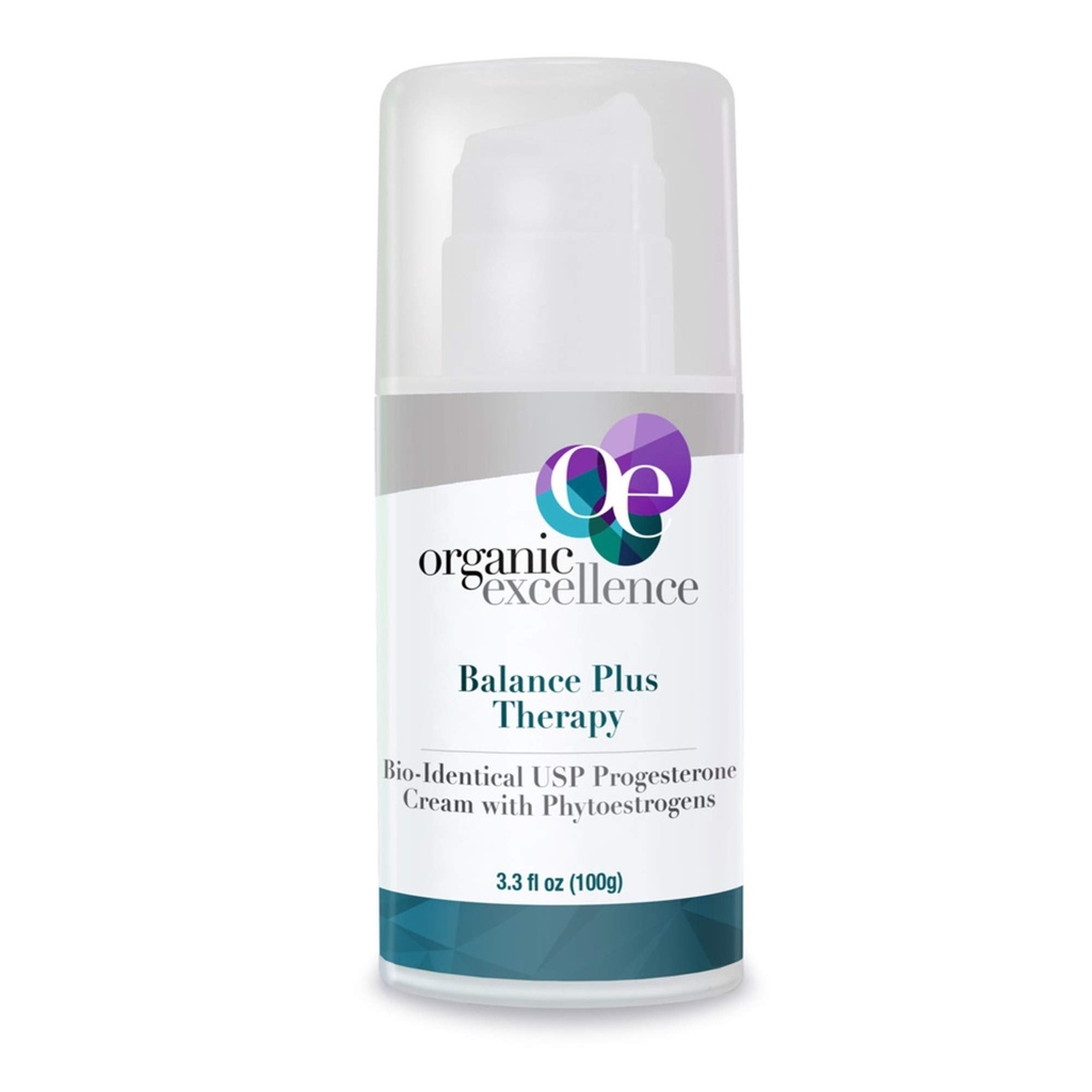 Organic Excellence Balance Plus Therapy - USP Bioidentic Organic Progesterone Cream for Women - with Phytostrogens - for Menopauze Relief and Natural Hormone Balance, 3,3 fl oz (100g)