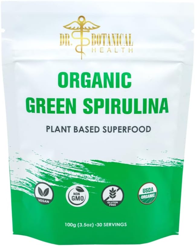 Green Spirulina Powder - Plant Based Superfood - Blue-Green Algen, No Fishy Smell, Natural Food Coloring for Smoothies & Protein Drinks - USDA Organic, Vegan, Gluten Free