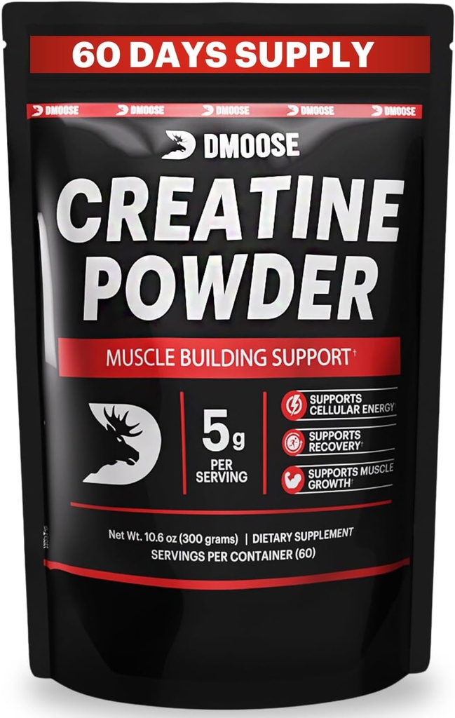 DMoose Creatine Monohydraat Poeder - Creatine Powder for Muscle Gain & Recovery Supplement - 300g Per Serv (5g) 2 Scoops - 60 Servers