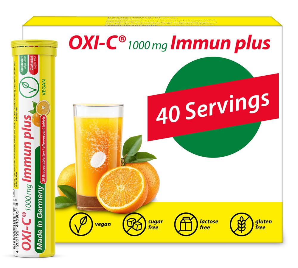 T&D Oxi C 1000 mg Vitamine C - 40 boissons véganes Comprimés effervescents - Arôme orange - Fabriqué en Allemagne