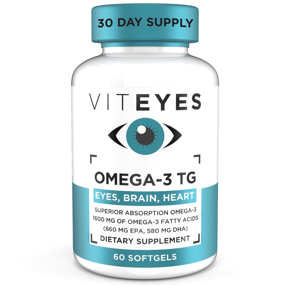 Viteyes Omega-3 TG ondersteunt Eye & Heart Health, Natural triglyceride Fish Oil Formula, Clear, 60 Tellen