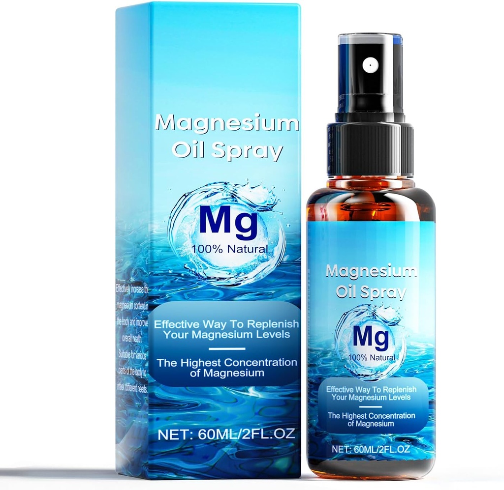 Vaporisateur d'huile de magnésium, 100% Huile de magnésium naturelle pure Extra Strength, 60Ml Peau et corps Spray d'huile de chlorure de magnésium organique, Spray de peau de magnésium liquide pour pieds