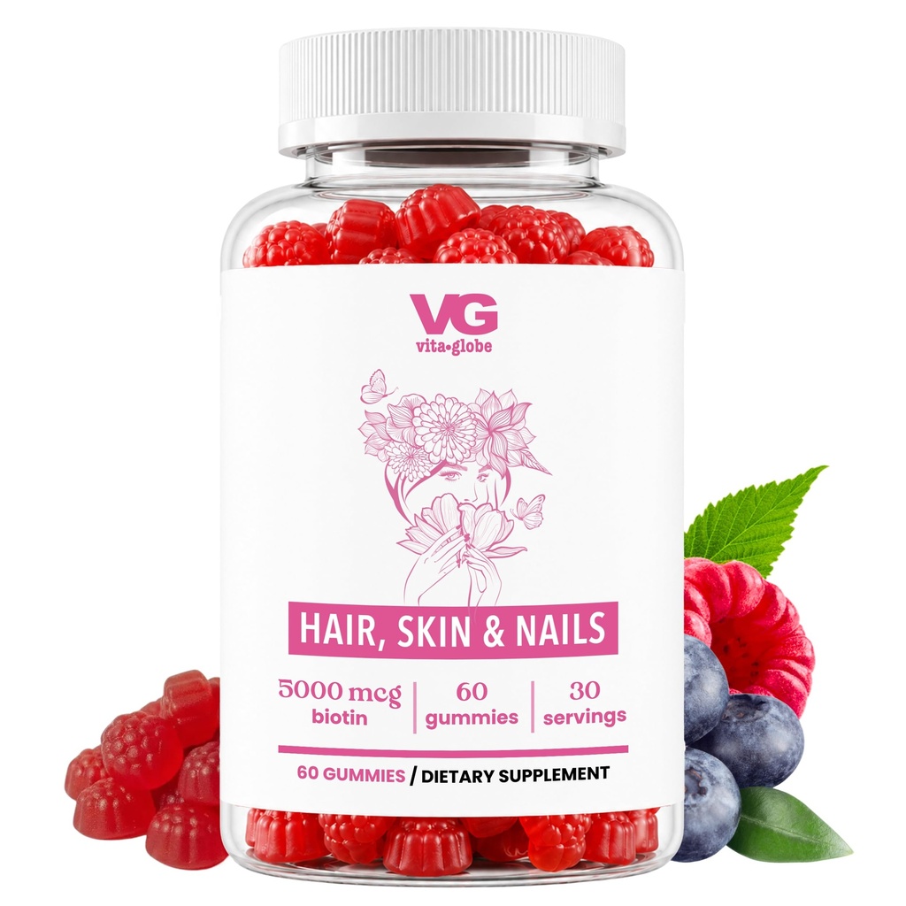 VITA GLOBE Haar, Huid & Nagels + Collageen Gummies 20mg met vitamines A, C, D, E, B6 & Biotin 