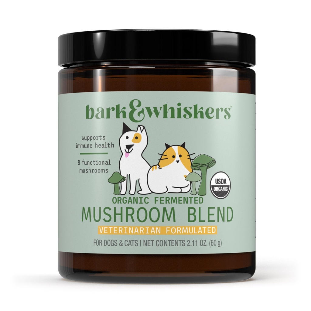 Dr. Mercola Bark & Whiskers Organic Fermented Mushroom Blend - Cat & Dog Supplement - Supports Digestive & Immune Health - Free from Additives, Filler & Gluten - 2,11 oz. (60 Scoops)