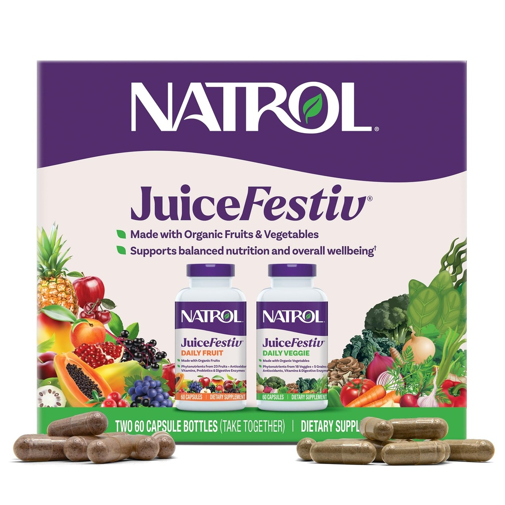 Natrol JuiceFestiv, Vitaminen en Supplementen voor Voeding & Well-Being, Antioxidanten voor Cellular Health, 60 Capsules (2-Count), Tot een 30 dagen durende levering