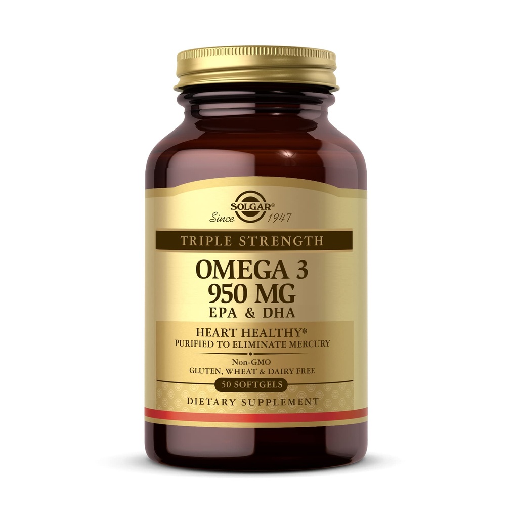 Solgar Triple Strength Omega 3 950 mg - 50 Softgels - Ondersteunt Joint & Skin Health - Non-GMO, Glutenvrij, Melkvrij - 50 porties