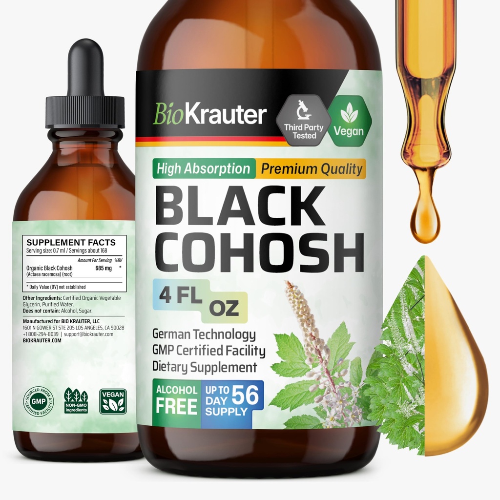 BIO KRAUTER® Perimenopause & Menopause Supplements for Women* - Pure Vegan Black Cohosh for Mood Support & Women's Wellness - Black Cohosh Supplements 4 Fl.Oz 56-Day Supply, Alcohol & Sugar Free