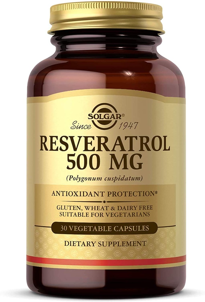 Solgar Resvératrol 500 mg, 30 capsules végétales - Protection antioxydante - Sans gluten, sans lait - 30 portions