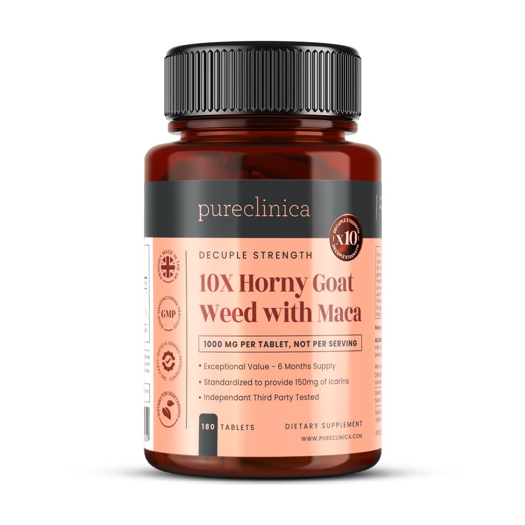 pureclinica 10X geile geit onkruid & Maca Extract 6250mg x 180 tabletten (6 maanden aanbod) -10 X Meer Icariïnen - w/5mg Black Pepper Extract voor 300% verhoogde absorptie