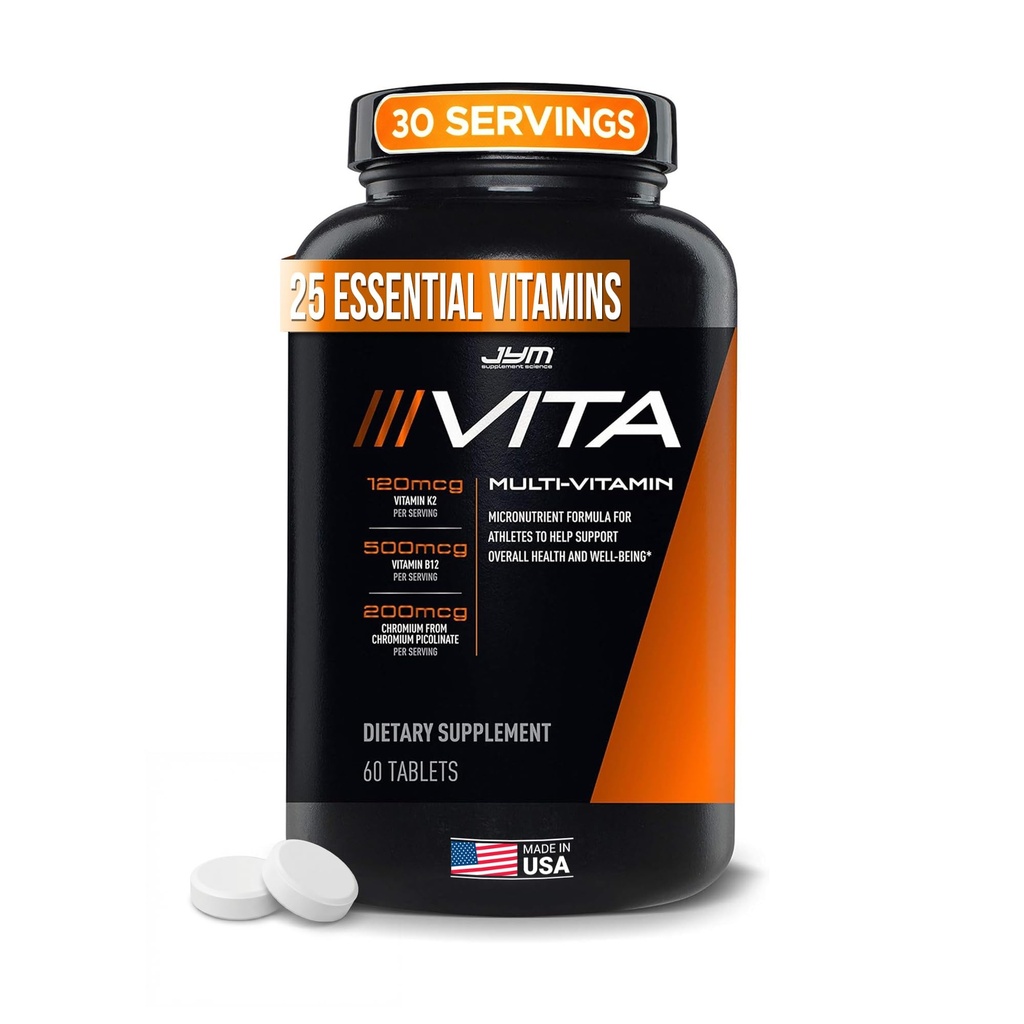 Supplément JYM Science Vita JYM Sport Multivitamine et soutien minéral, Vitamine A, C, B6, B12, E, K, Boron, Biotine, Potassium 60 Comprimés