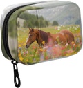 Fustylead Long Mane Horse in Colorful Flower Field Pill Organizer Case with Zipper 2 Times A Day for Vitamin and Supplement, 7 Day Travel Organizer Medicine Case