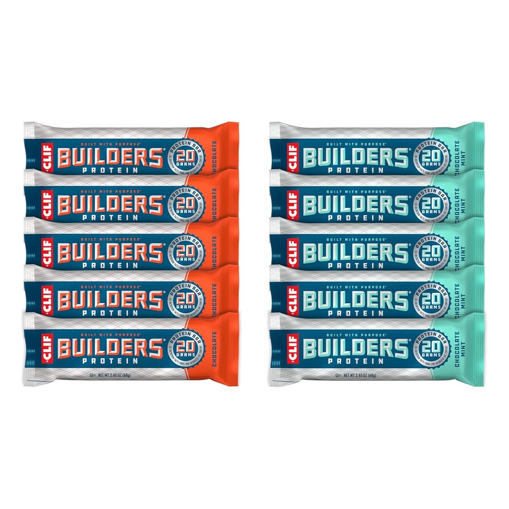 CLIF Builders - Chocolademunt en chocoladesmaak - Variety Pack - Plant Based Protein Bars - Glutenvrij - Non-GMO - Lage Glykemie - 20g Proteïne - 2.4 oz. (10 Tel.)