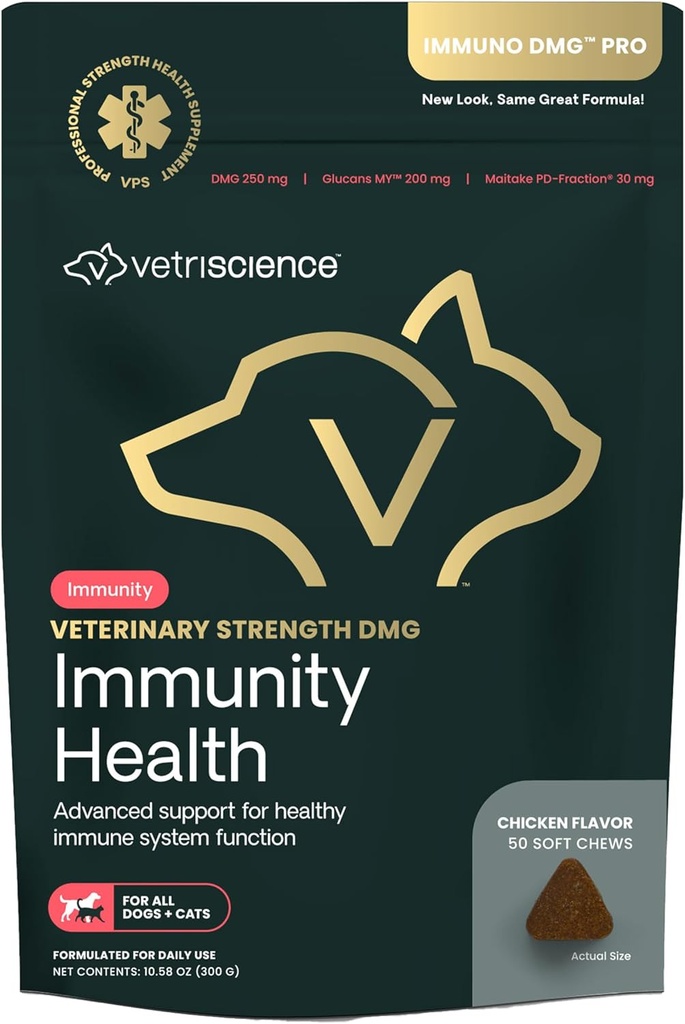 VETRISCIENCE Veterinary Strength DMG Immunity Health Kauwen - Immuunsysteem Ondersteuning voor honden en katten - Leverhulp - Antioxidant Ondersteuning voor Huisdieren - Kip smaak - 50 Tel.