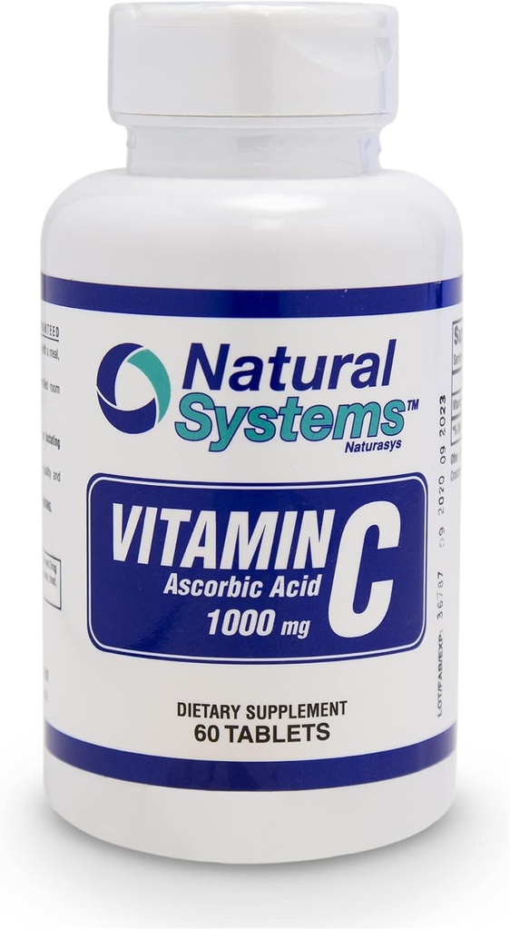Vitamine C 1000mg Tabletten - 60 Tabellen - Perfect voor Immune Ondersteuning en Systeem door Natuurlijke Systemen - Dieet Vitamine C Supplement - Ascorbinezuur 1000mg - Made in USA - Vitamine C - VIT C