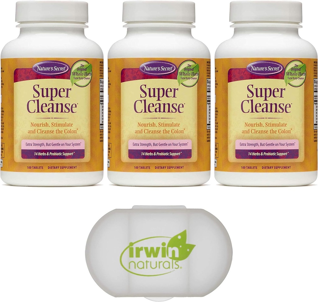 Geheime Super Reiniging Extra sterkte Toxin Detox & Gentle Eliminatie Total Body Cleanse, Digestieve & Colon Health Support, 3 verpakkingen van 100 tabletten, met een pil geval