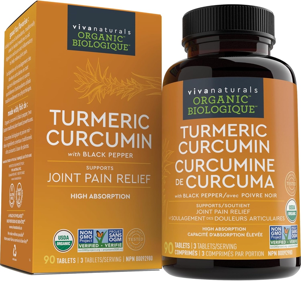 Viva Naturals Kurkuma Curcumin, 1500 mg, 120 tabletten met zwarte peper voor absorptie - voor gezamenlijke ondersteuning en Cellulaire verdediging