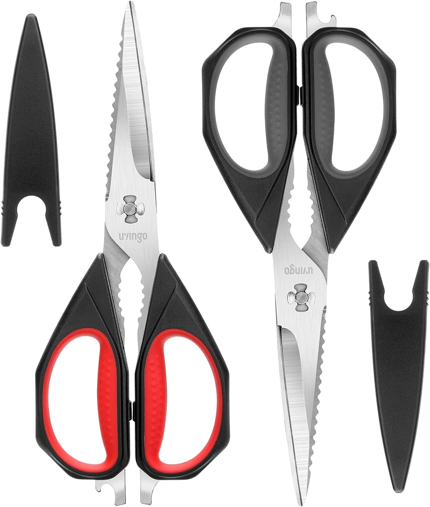 LIVINGO Keukenschaar, 2 Pack 9.25" Utility Alle Doel Kippenschaar Heavy Duty Vaatwasser Veilig, Kom uit elkaar Sharp RVS koken voedselschaar voor het snijden van vlees, kip, groente, vis