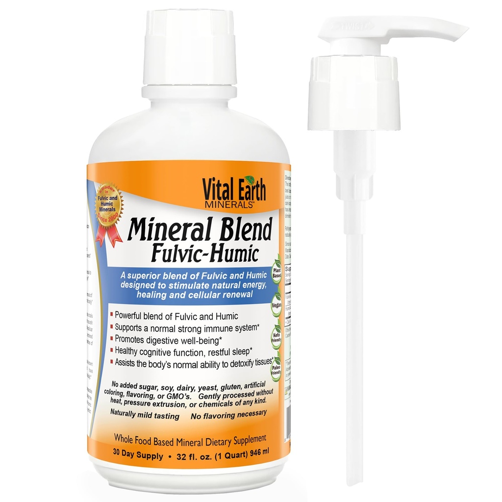 Vital Earth Minerals Fulvic Humic Mineral Blend Liquid with Pump 