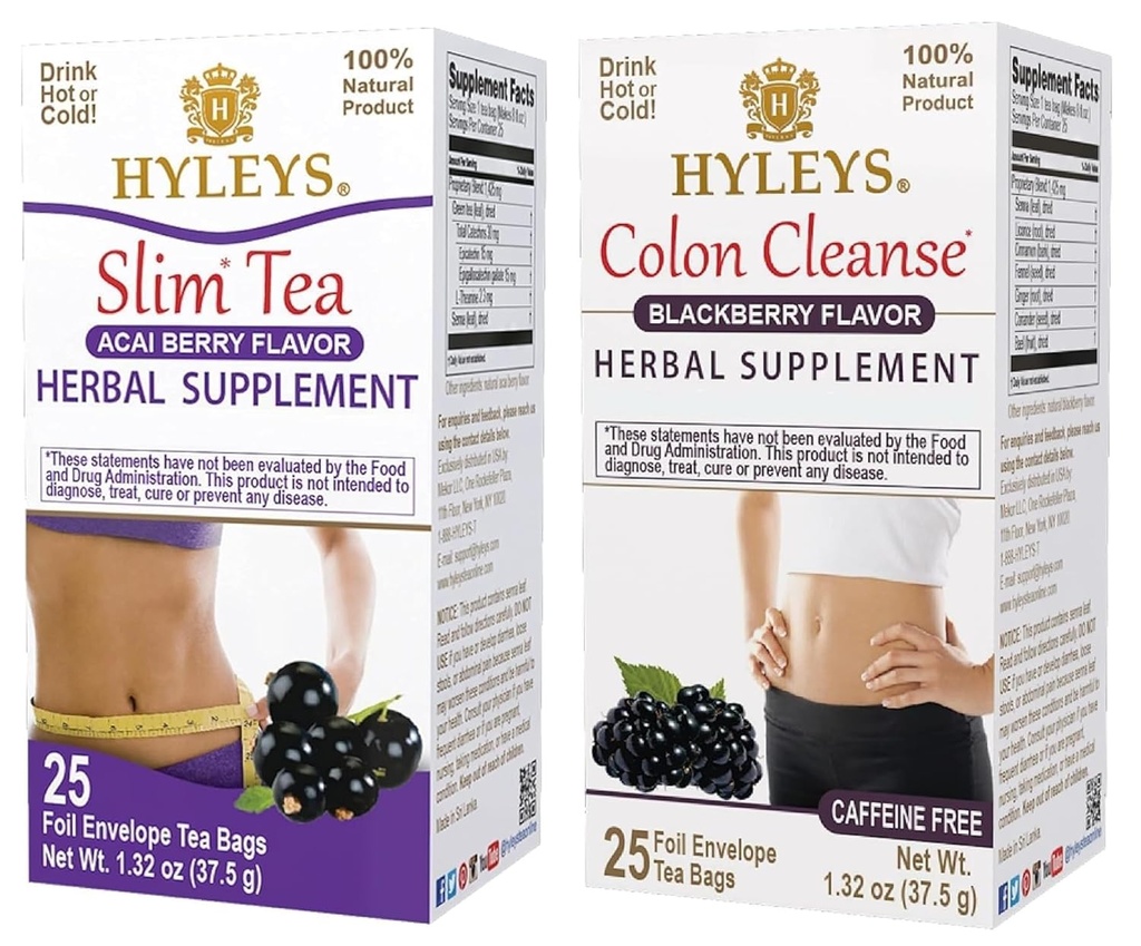 Hyleys Gewichtssupplementen Theebundel - Slim Tea & Colon Cleanse - 50 Theezakken Totaal (2 verpakkingen)
