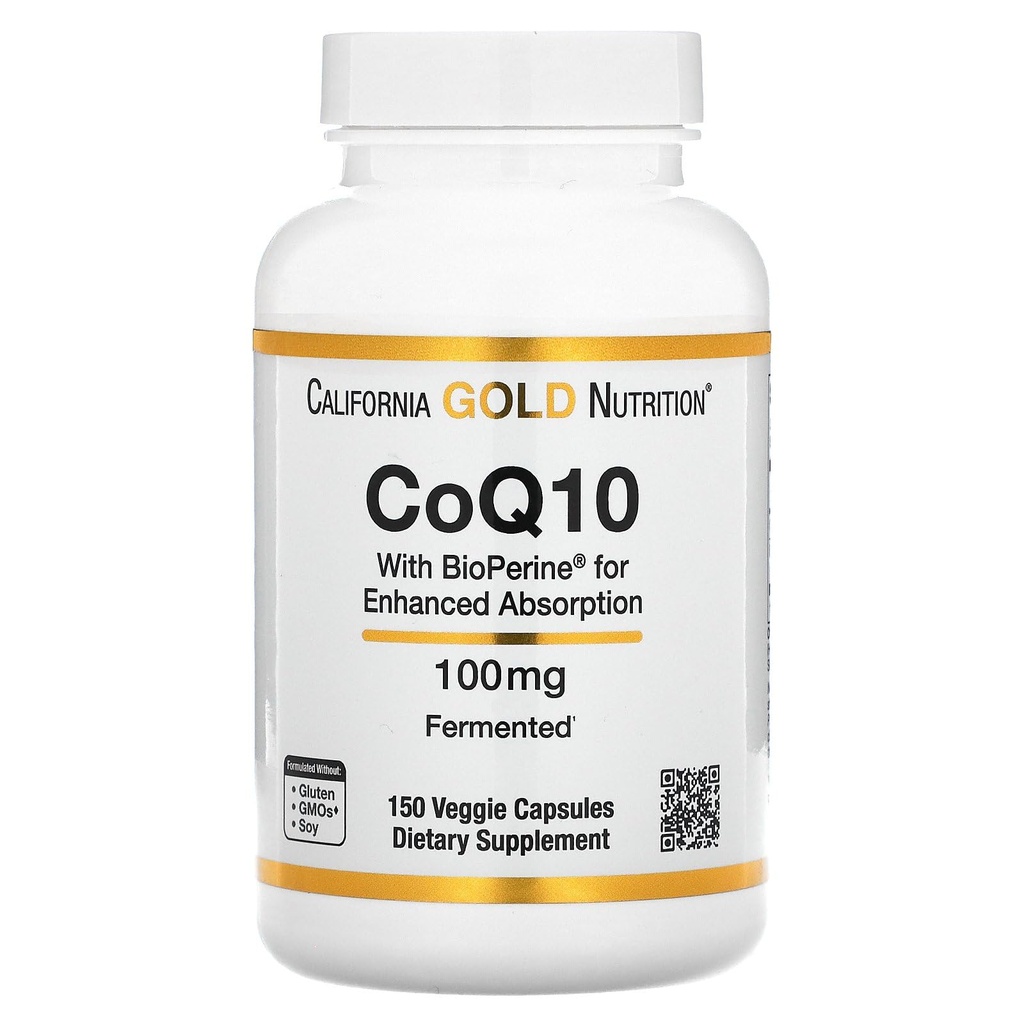 CoQ10 by California Gold Nutrition - USP-verified, gefermenteerde co-enzym Q10 met BioPerine - Mitochondriale ondersteuning - Vegan Friendly - Gluten Free, Non-GMO - 100 mg - 150 Veggie Capsules
