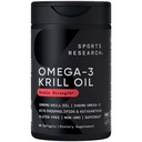 Sports Recherche Krill supplément huile avec EPA & DHA Omega 3, Phospholipides & Astaxanthin de l'Antarctique Krill - plus haute concentration d'huile de krill pour les hommes et les femmes - 1000mg, 60 Capsules Softgel