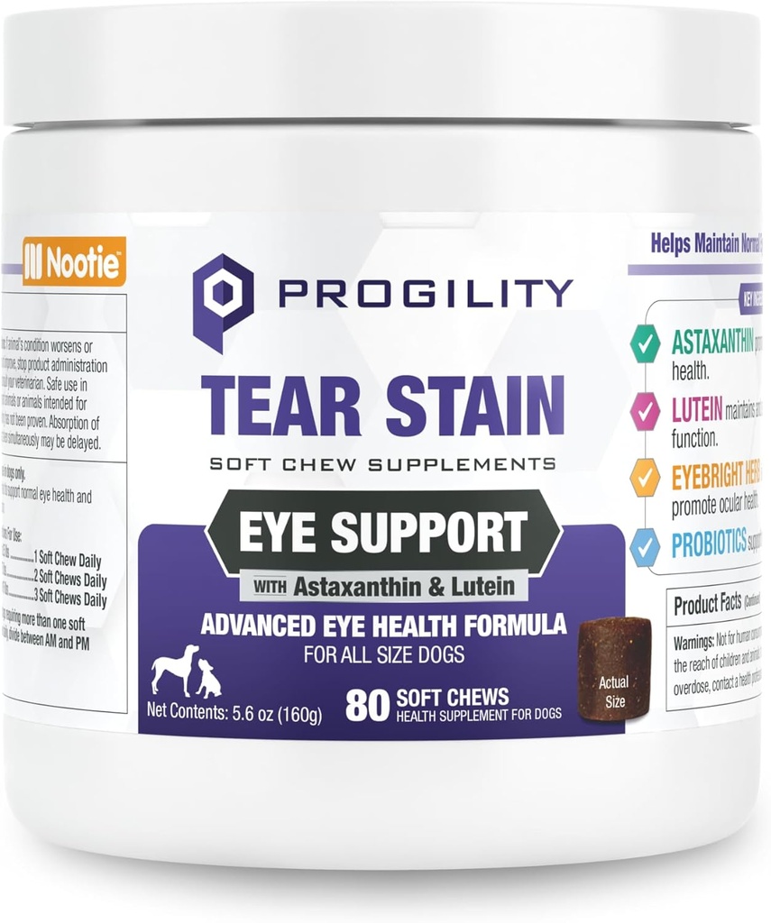 Nootie Progility Tear Stain Supplement voor honden, Advanced Eye Health Formula, helpt het minimaliseren Tear Stains, 80 Kauwen, Verkocht in meer dan 5.000 Vet Klinieken en Dierenwinkels wereldwijd