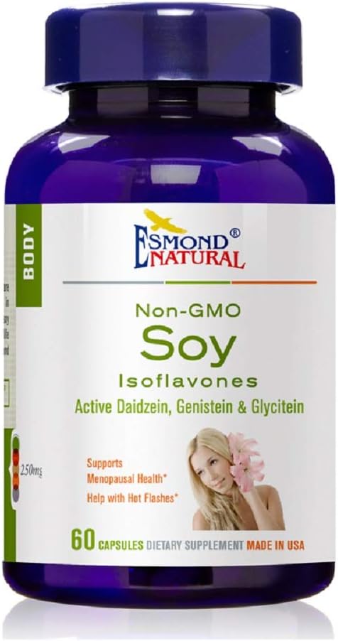 Sojaisoflavonen Non-GMO (Ondersteunt Menopausal Health & Hot Flashes), GMP, natuurlijk product Assn gecertificeerd, Made in USA - 250mg, 60 Capsules