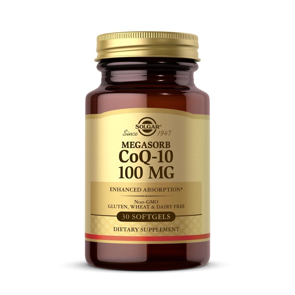 Solgar Megasorb CoQ-10 100 mg - 30 Softgels - Enhanced Absorptie - Non-GMO, Glutenvrij, Zuivelvrij - 30 porties