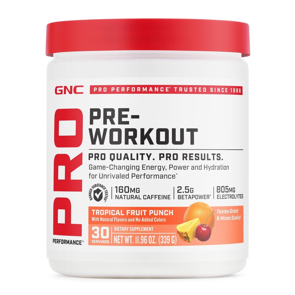 GNC Pro Performance Pre-Workout | Tropical Fruit Punch | 30 Servings