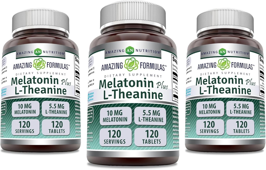 Verbazingwekkende Formules Melatonine 10 Mg Plus L-Theanine 5.5 Mg Supplement 