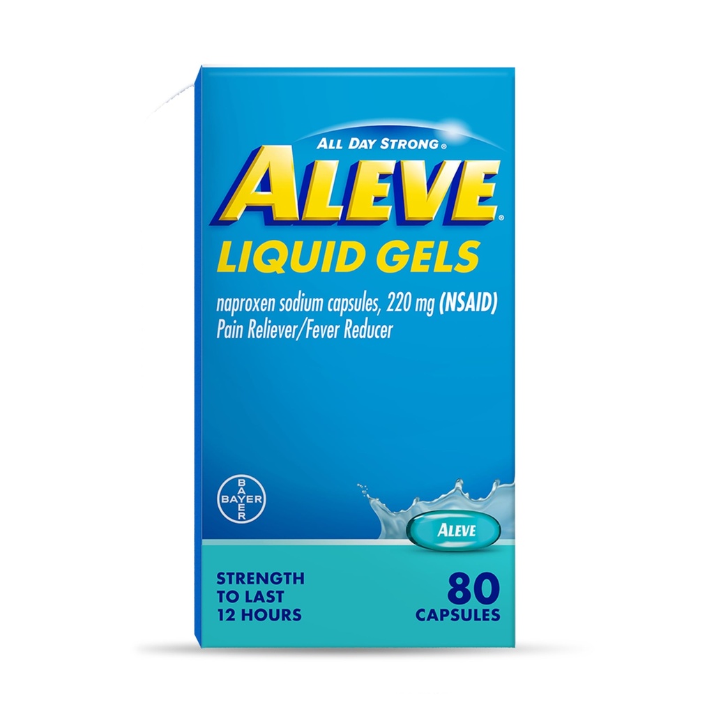 Aleve Pain Reliever & Fever Reducer Liquid Gels, Naproxen Natrium, Pain Relief, 80 Tel.