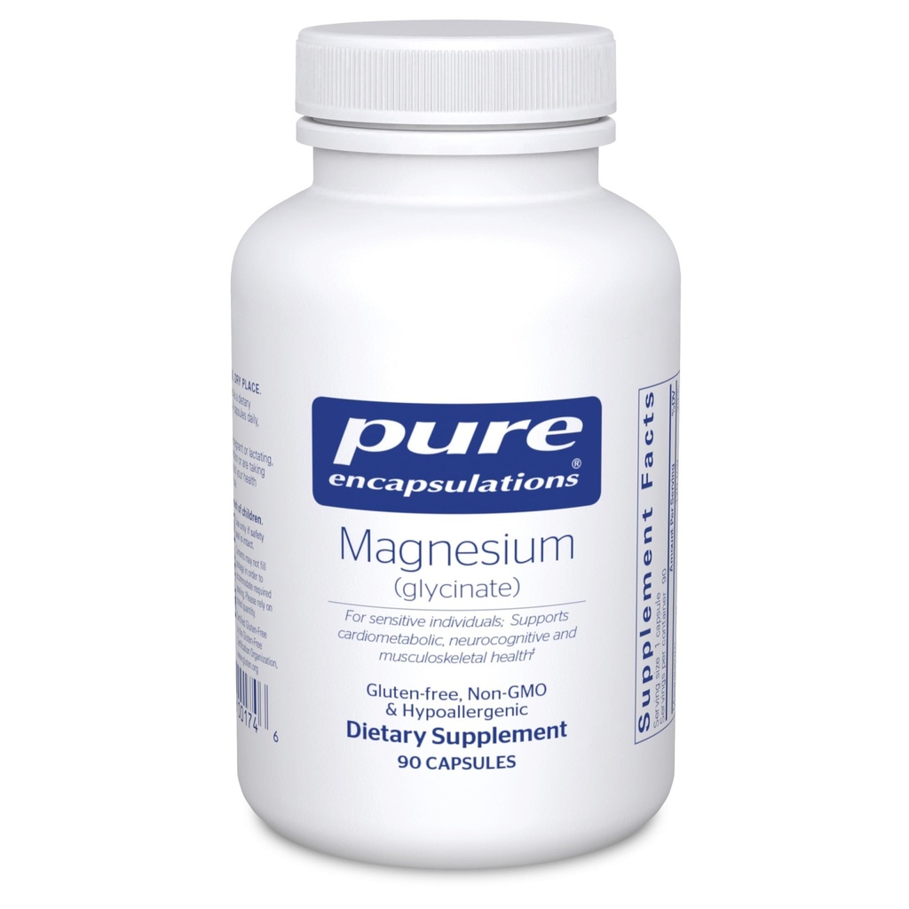 Encapsulations pures Magnésium (Glycinate) - Supplément pour soutenir le soulagement du stress, le sommeil, la santé cardiaque, les nerfs, les muscles et le métabolisme* - avec Glycinate de magnésium - 90 capsules