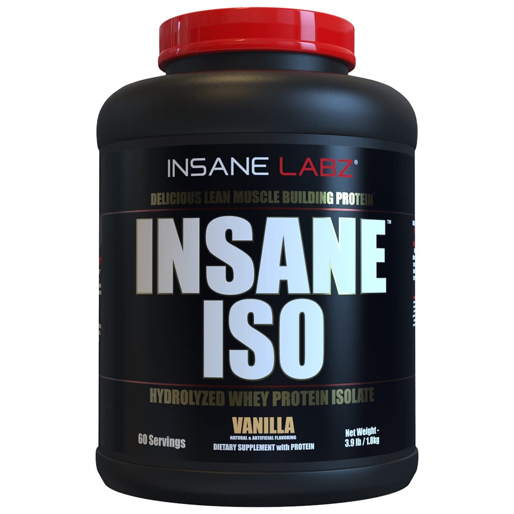 Insane Labz Insane ISO Poudre de protéines de lactosérum contenant 25g d'isolat de lactosérum hydrolysé, 60 portions, vanille