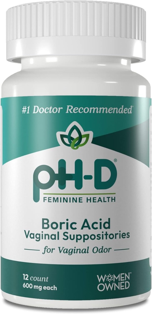 pH-D Vrouwelijke gezondheidsondersteuning - 600 mg Boorzuur Zetpillen - Vrouw Bezit - voor Vaginaal Odor Gebruik - 12 Tellen