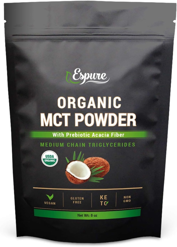 Biologische MCT poeder - USDA gecertificeerd, met prebiotische Acacia vezel; Keto vriendelijk, Veganistisch, Glutenvrij; 8oz