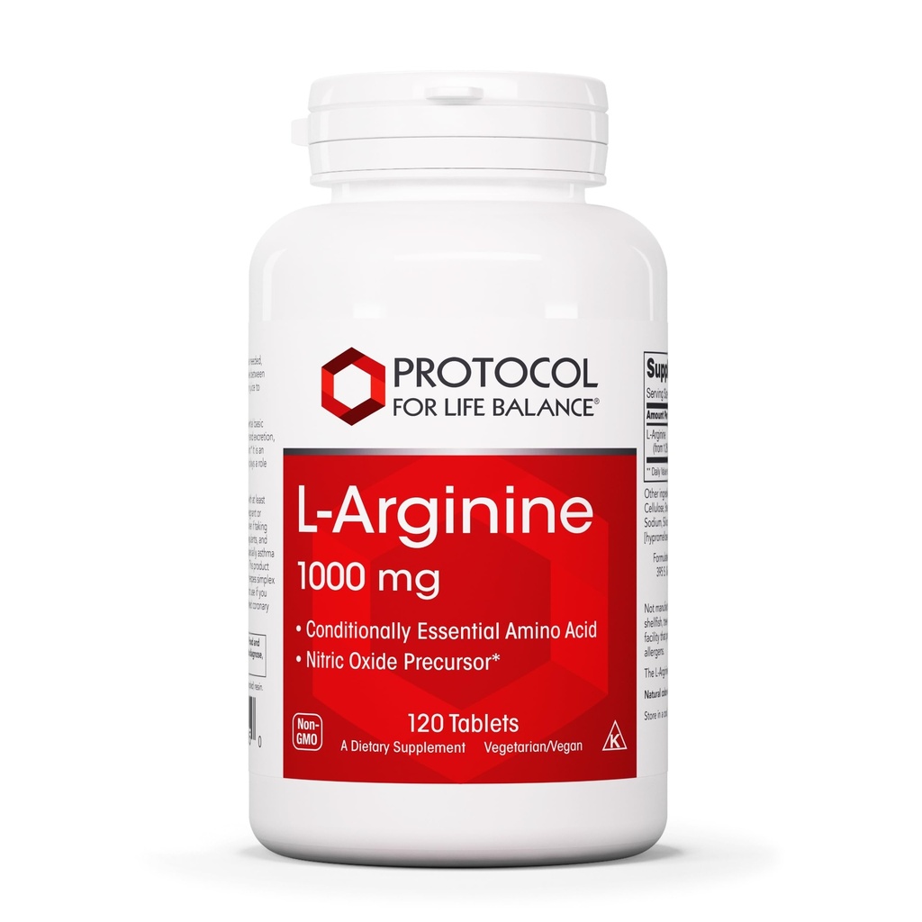 PROTOCOL VOOR LEVENSBALANS L-Arginine 1000mg - Aminozuur - Ureum Detox - Proteïnebescherming - 120 Veg Caps