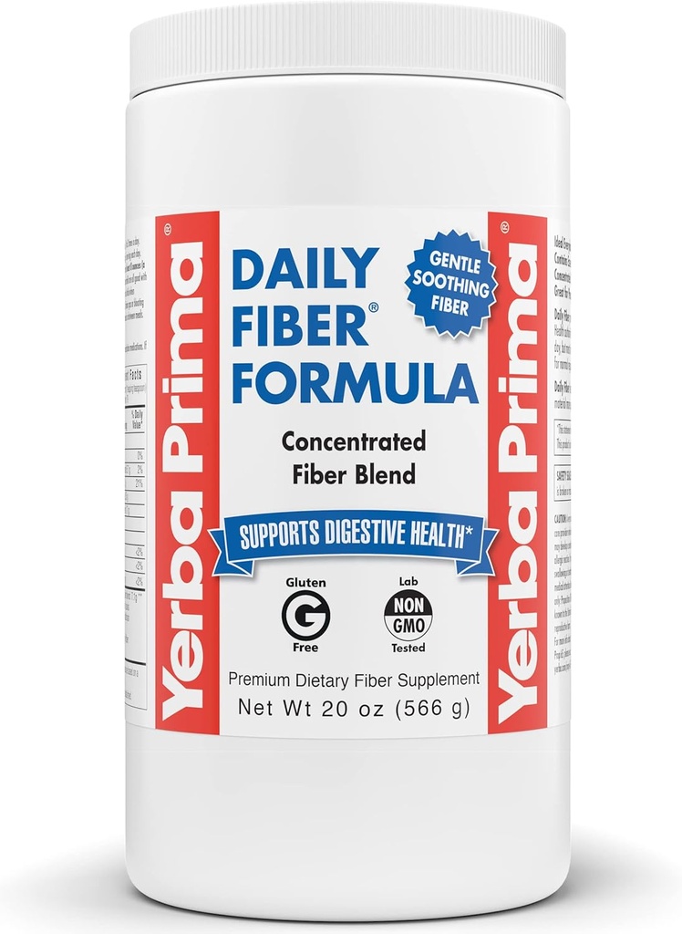 Yerba Prima Daily Fiber Formula - 20 oz Powder - Unflavored, Concentrated Blend of Soluble / Onoplosbaar, Psyllium Seed Husks, Acacia Gum, Apple Fiber for Bulk - Dietary Bulking Supplement - Regularity
