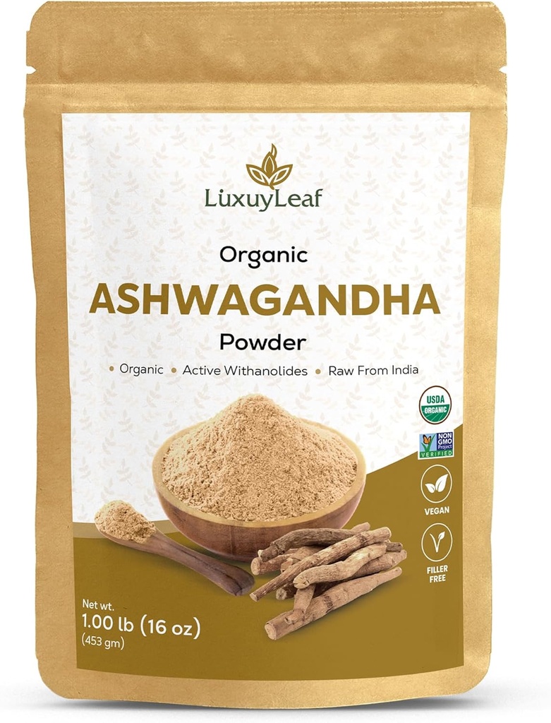 LuxuyLeafOrganic Ashwagandha Root Powder, Non-GMO & Vegan-Friendly (Ashwagandha Powder)