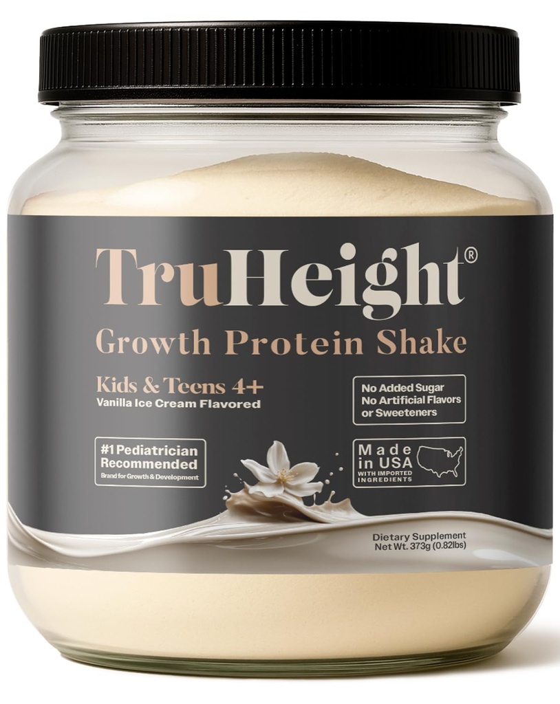 TruHeight Growth Protein Shake (Vanilla Ice Cream Smaak, Wei) Groei en ontwikkeling Proteïnepoeder voor kinderen & tieners - Gewicht Gain Dranken - Ensigned by Pediatrics, Picky Eater Vitamine, Leeftijd 4+