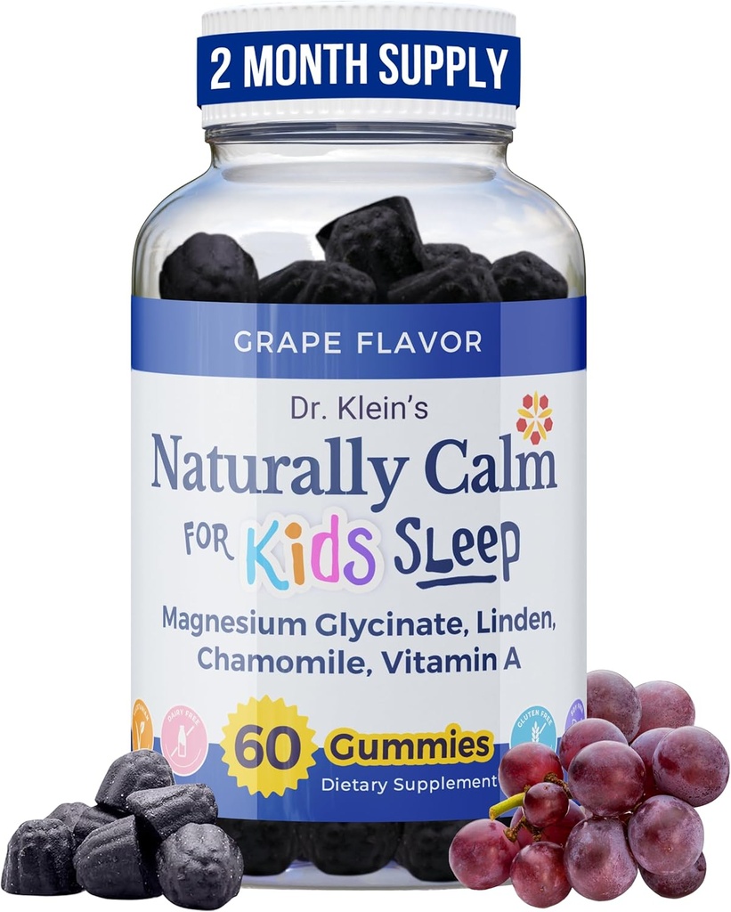 Dr. Klein's natuurlijk kalme gummies voor kinderen - met Magnesium Glycinate, Linden & Vitamine A voor kalmerende kinderen Leeftijden 5+ - Vitaminen om te helpen slapen - kamille gummies - Kalm kauwen - druivensuiker gratis 60ct