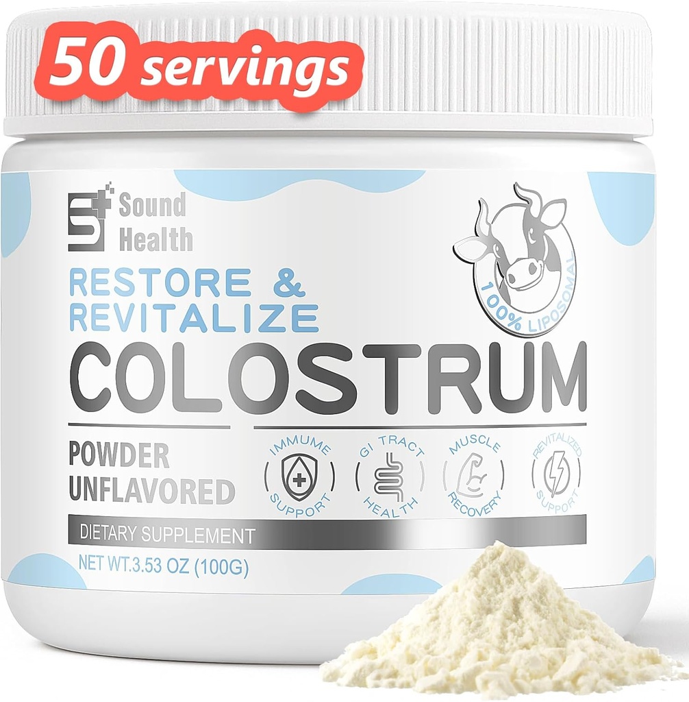 SoundHealth Colostrum Supplement Powder for Humans - Organic Bove Colostrum Supplement for Gut Health, Hair Growth, Beauty, and Immune Support - Unflavored (146g)