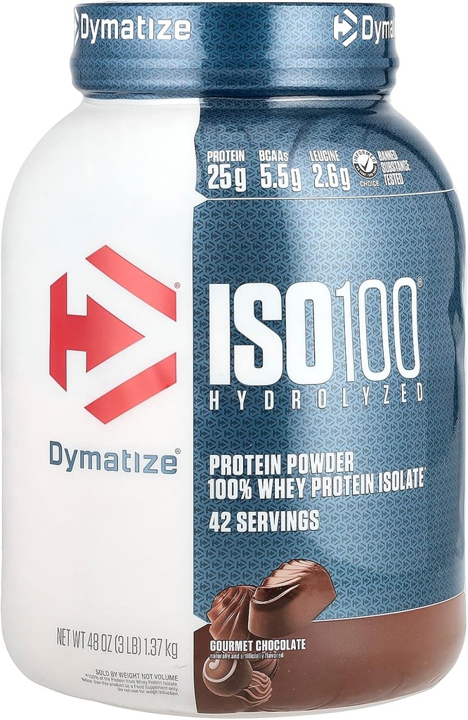 Dymatize ISO100 Hydrolysée, Isolée 100% de protéines de lactosérum, Chocolat gourmand, 3 lb (1,37 kg)