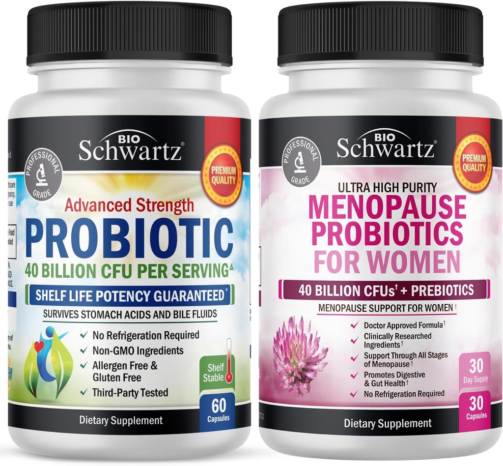 BioSchwartz Probiotique 40 Million CFU 60 Compte + Ménopause Probiotiques pour les femmes 30 Compte