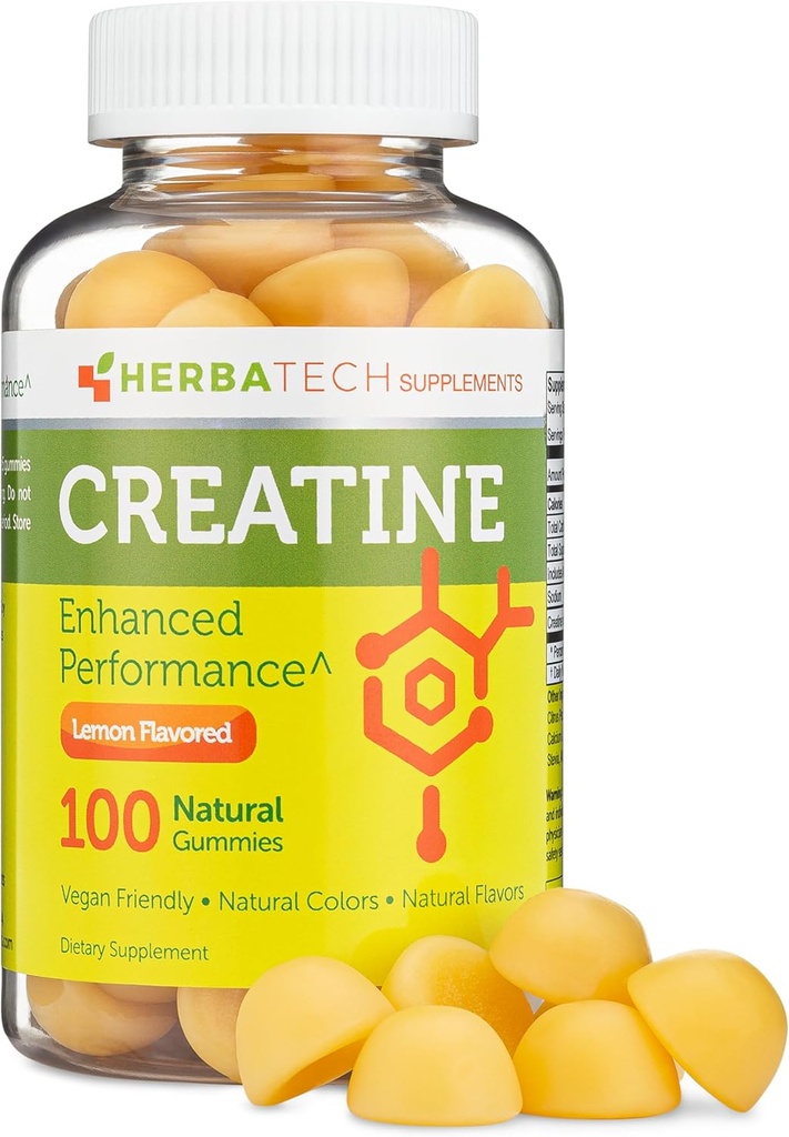 Gommies monohydratées de créatine pour les hommes et les femmes (100 comtes, grosse bouteille, 5 000 mg) Taille naturelle en vrac à croquer Fabriqué aux États-Unis