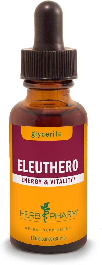 Herb Pharm Eleuthero Root Liquid Glycerite voor energie en uithoudingsvermogen, Alcoholvrije Glycerite, 1 Fl Oz